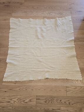 Vintage Crochet Cream Throw Blanket
